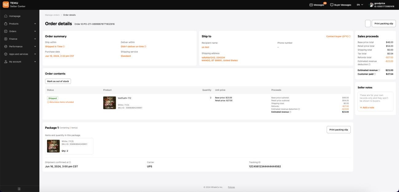 Pop-up Buy Shipping với thông số kích thước kiện