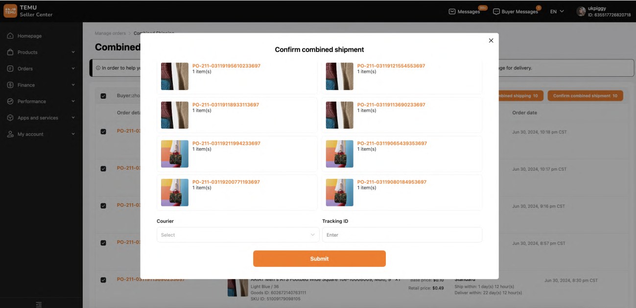Màn hình Mark Out of Stock apply trên TEMU