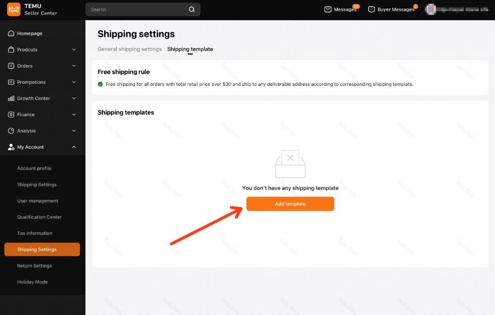 Pop-up Free Shipping Rule trên TEMU Seller Central